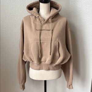 The Happy Camp3r Cropped Hoodie in Tan Size Small